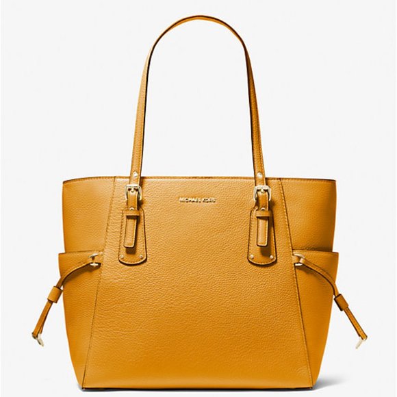 New Michael Kors Voyager Pebbled Leather Tote Bag Marigold - Picture 1 of 3